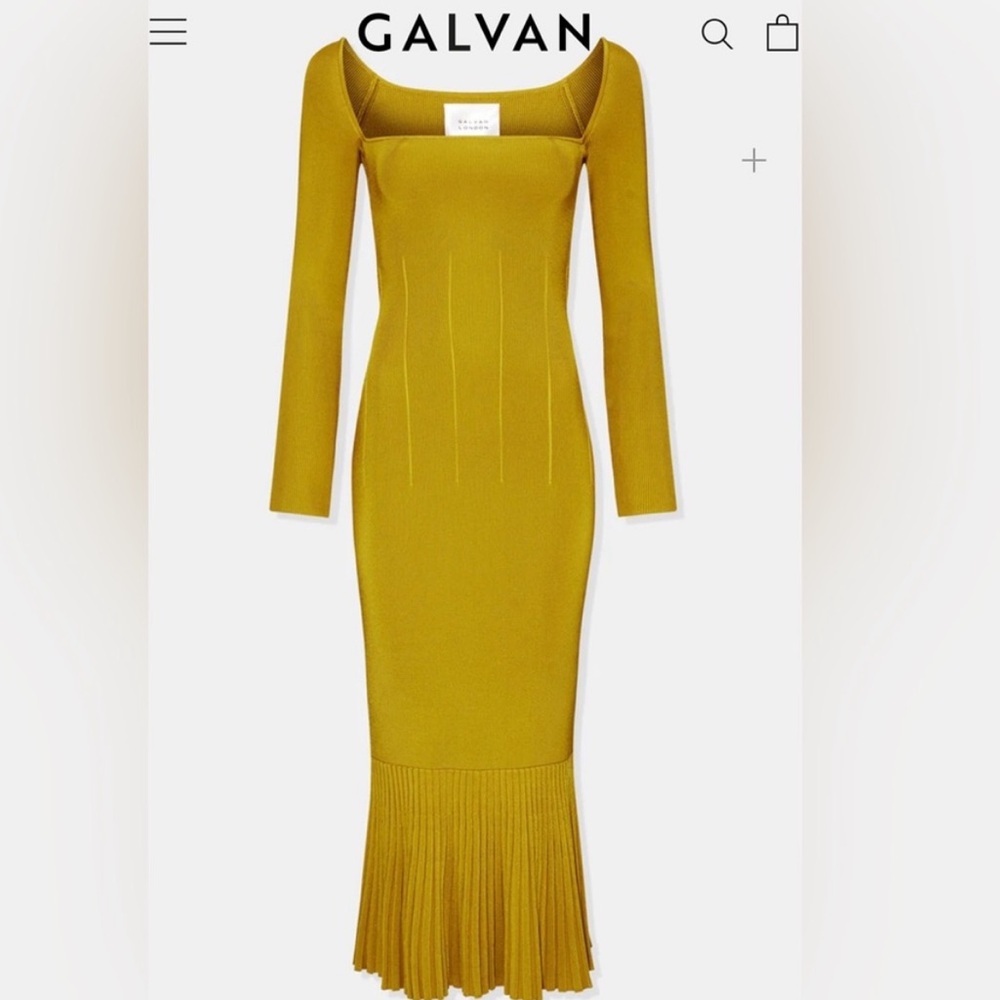Olive-Gold Square Neck Midi Dress - Picture 1 of 7